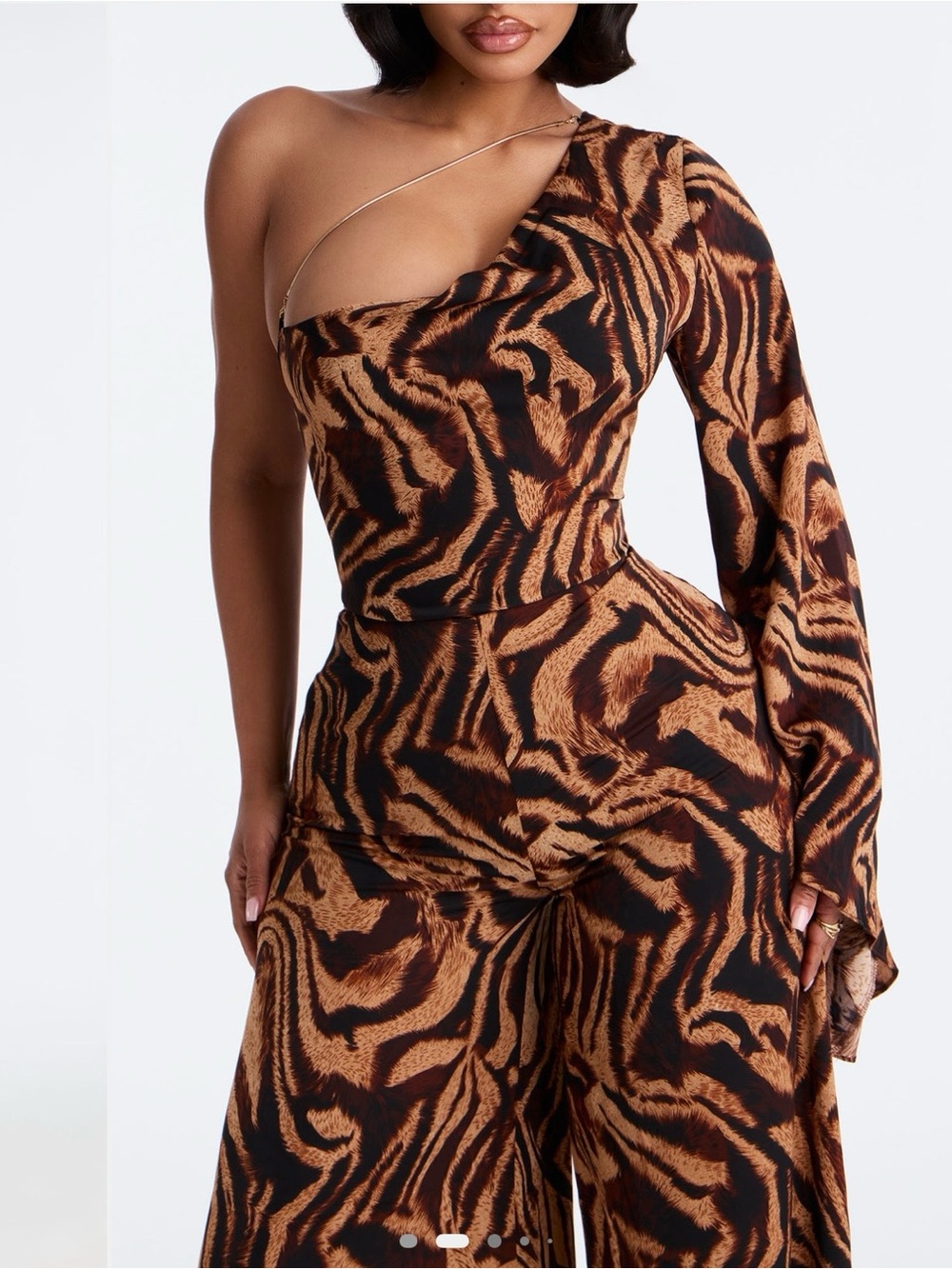 Tori Zebra One Shoulder Jumpsuit - Brown/combo - Picture 4 of 4